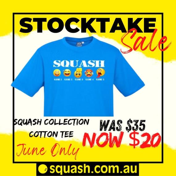 Clothing, Stocktake Sale - Emoji Squash Game Tee - Cyan Cotton Tee Men