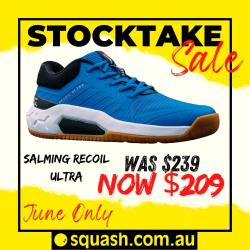 Squash Shoes, Stocktake Sale - Salming Recoil Ultra Blue Black Unisex Squash Shoe