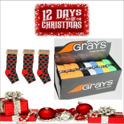 Obsolete Stock - 12 Days of Christmas Grays Fusiontac Cushion Grip Box of 20 and 3 pairs Jingle Balls Socks