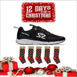 Obsolete Stock - 12 Days of Christmas Salming Enroute 3 Running Shoes Men Black and 5 Pack Jingle Balls Socks for Squash