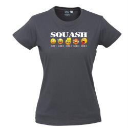 Clothing, Stocktake Sale - Emoji Squash Game Tee - Charcoal Cotton Tee Women