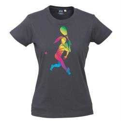 Clothing - Neon Female Squash Player - Charcoal Cotton Tee Women