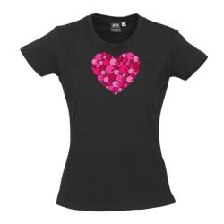 Clothing, Stocktake Sale - Pink Love Heart - Black Cotton Tee